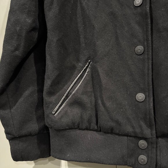 True Religion Jet Black Wool Varsity Jacket  Size S/P - Picture 5 of 7